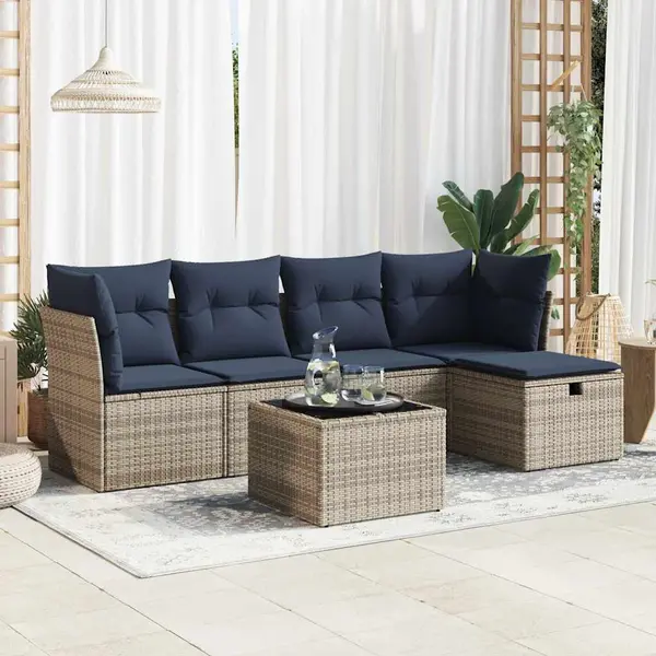 Gossi set mobilier gradina cu perne, 6 piese, gri, poliratan