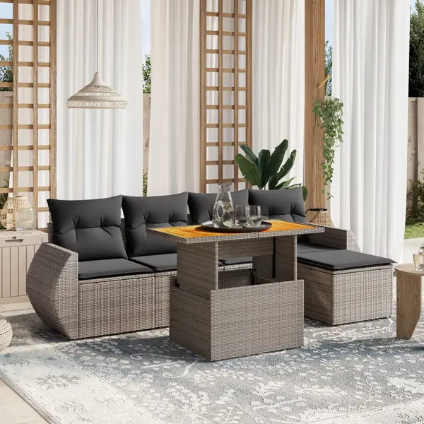 Gossi set mobilier gradina cu perne, 6 piese, gri, poliratan