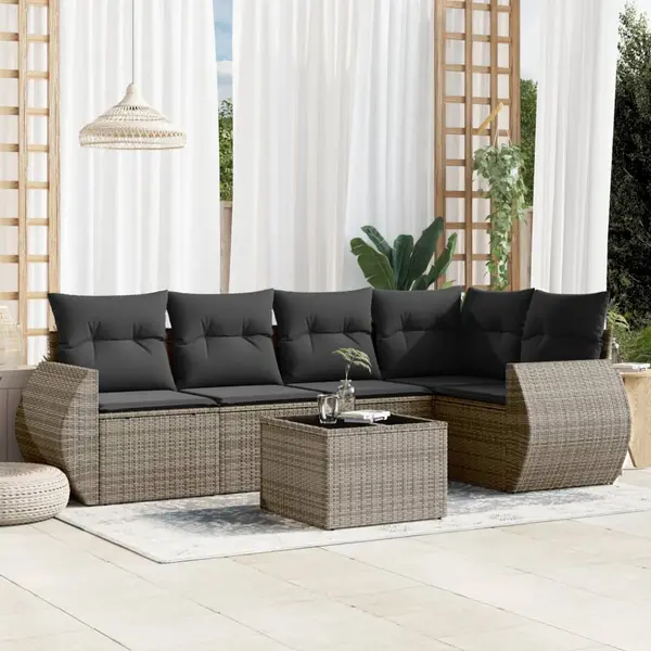 Gossi set mobilier gradina cu perne, 6 piese, gri, poliratan