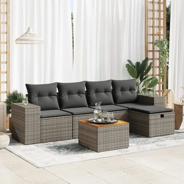 Gossi set mobilier gradina cu perne, 6 piese, gri, poliratan