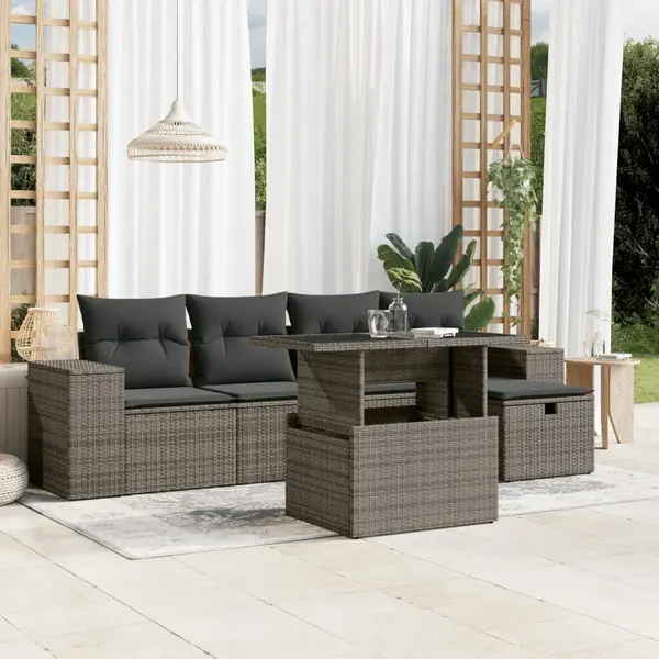 Gossi set mobilier gradina cu perne, 6 piese, gri, poliratan