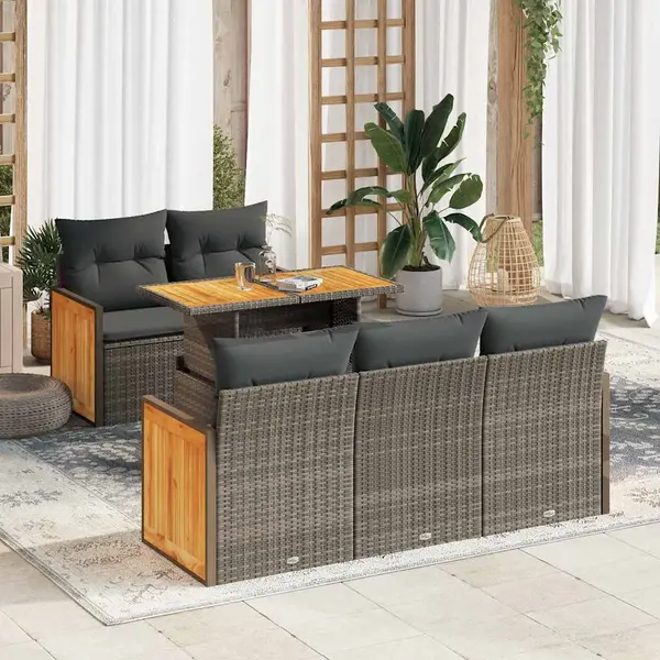 Gossi set mobilier gradina cu perne 6 piese gri poliratan/lemn acacia