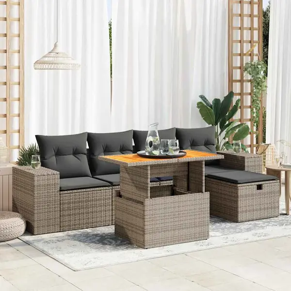 Gossi set mobilier gradina cu perne 6 piese gri poliratan/lemn acacia