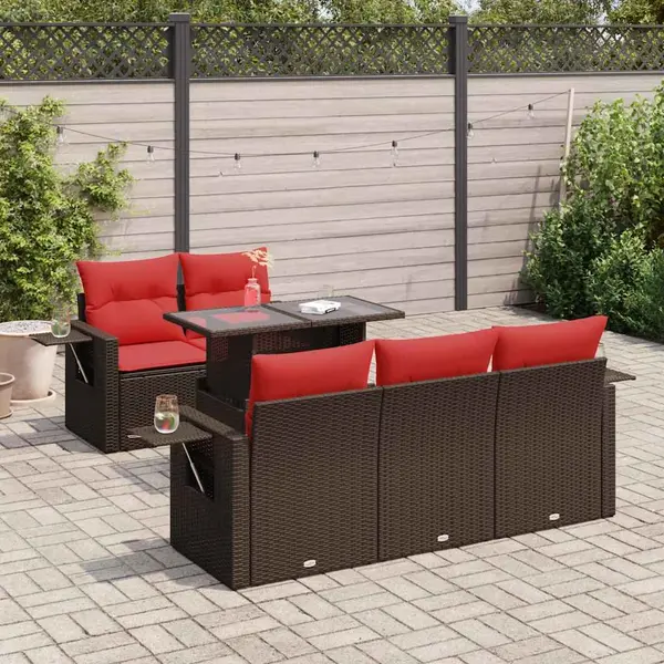 Gossi set mobilier gradina cu perne 6 piese gri poliratan/lemn acacia