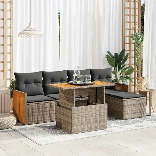 Gossi set mobilier gradina cu perne 6 piese gri poliratan/lemn acacia