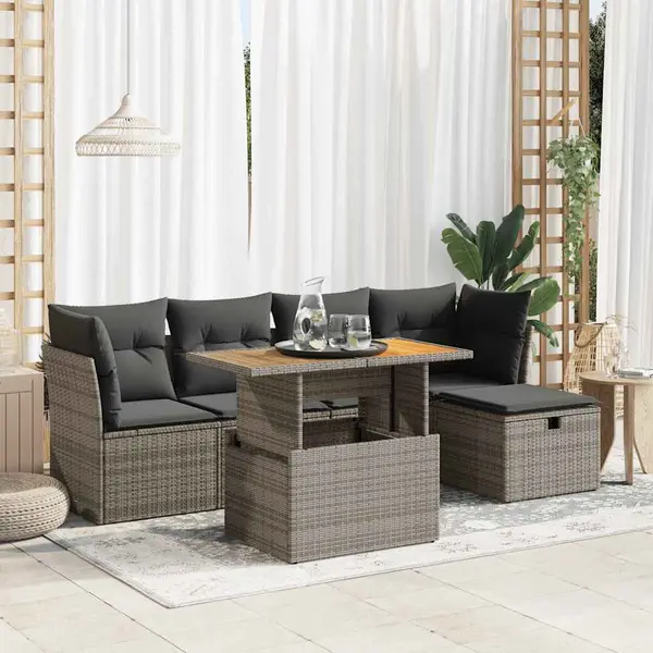 Gossi set mobilier gradina cu perne 6 piese gri poliratan/lemn acacia