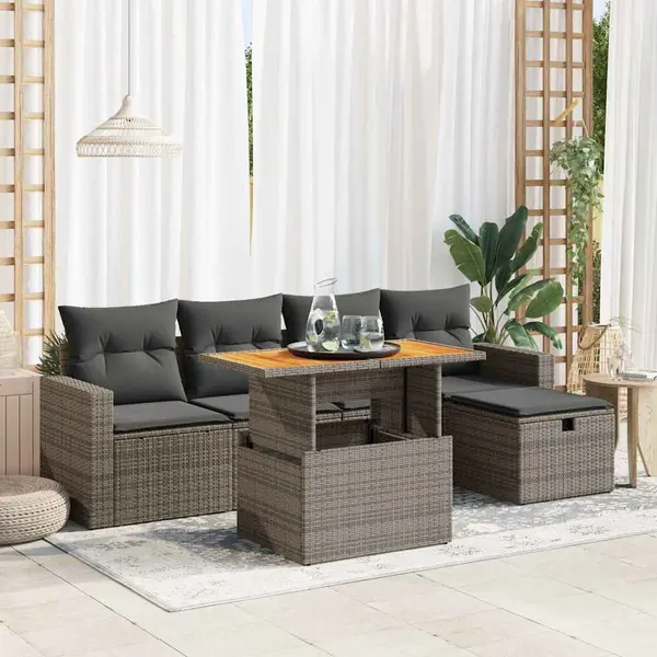 Gossi set mobilier gradina cu perne 6 piese gri poliratan/lemn acacia