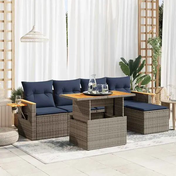 Gossi set mobilier gradina cu perne 6 piese gri poliratan/lemn acacia