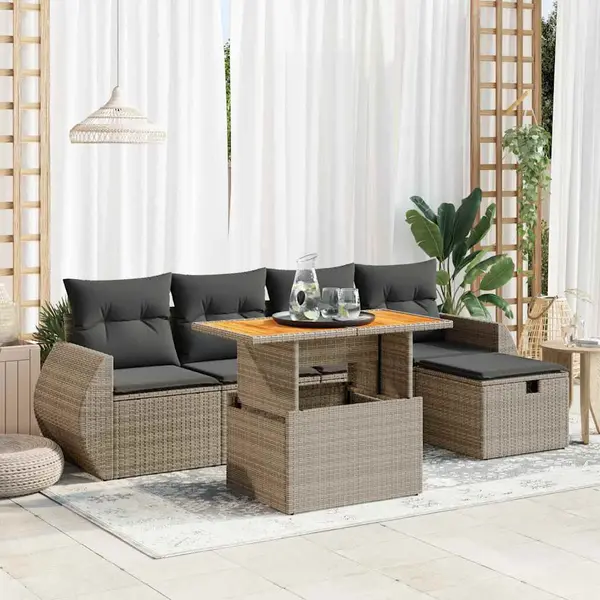 Gossi set mobilier gradina cu perne 6 piese gri poliratan/lemn acacia