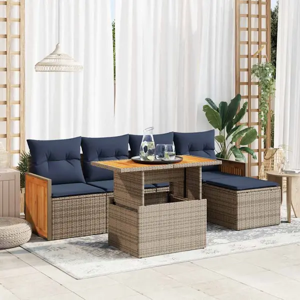 Gossi set mobilier gradina cu perne 6 piese gri poliratan/lemn acacia