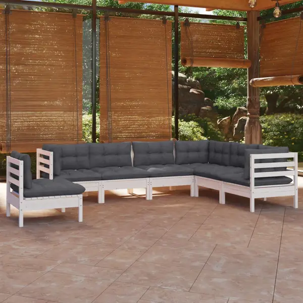 Gossi set mobilier gradina cu perne, 7 piese, alb, lemn masiv de pin