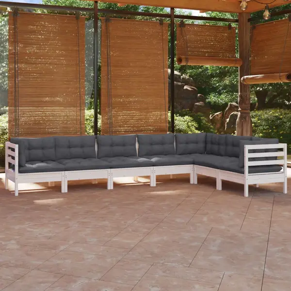 Gossi set mobilier gradina cu perne, 7 piese, alb, lemn masiv de pin