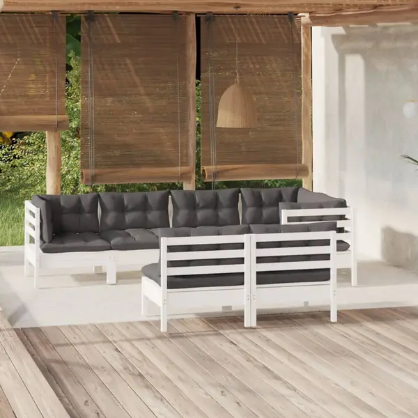 Gossi set mobilier gradina cu perne, 7 piese, alb, lemn masiv de pin