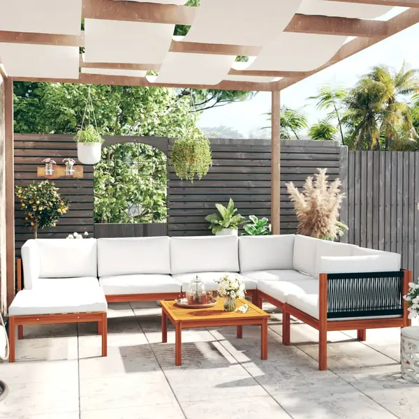Gossi set mobilier gradina cu perne, 8 piese, crem, lemn masiv acacia