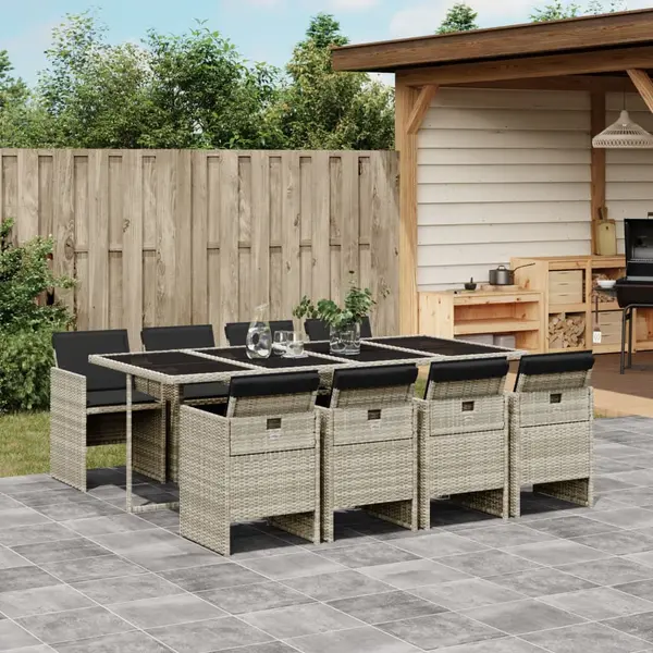 Gossi set mobilier gradina cu perne, 9 piese, gri deschis, poliratan