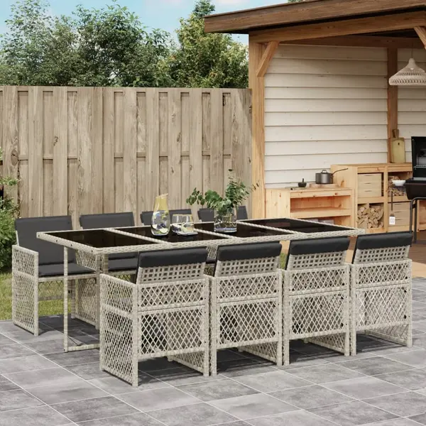 Gossi set mobilier gradina cu perne, 9 piese, gri deschis, poliratan