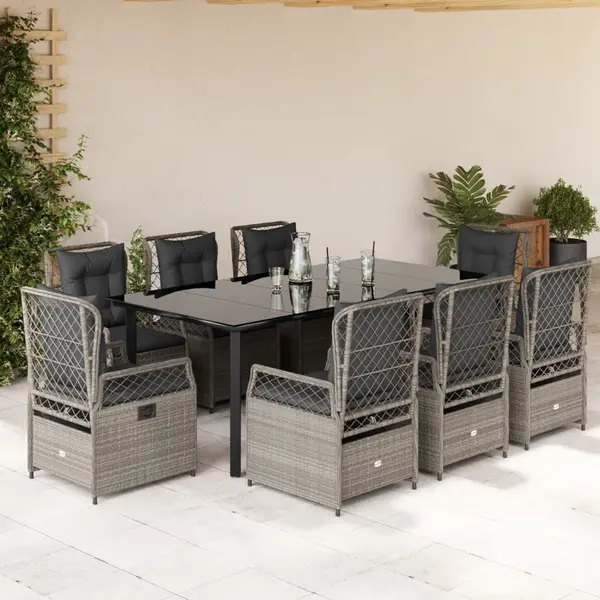 Gossi set mobilier gradina cu perne, 9 piese, gri deschis, poliratan