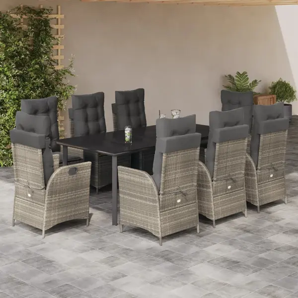 Gossi set mobilier gradina cu perne, 9 piese, gri deschis, poliratan