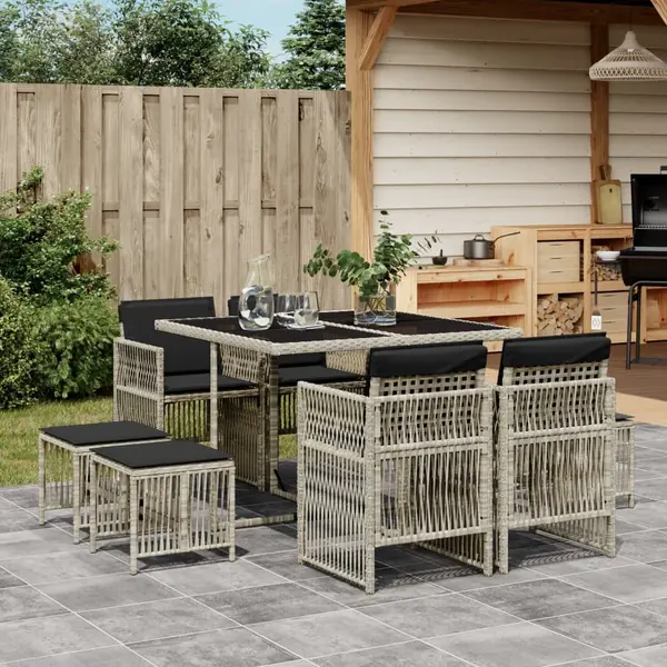 Gossi set mobilier gradina cu perne, 9 piese, gri deschis, poliratan