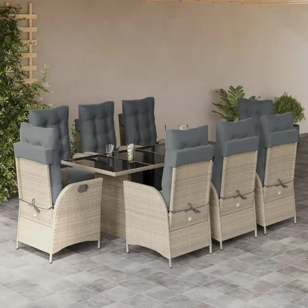 Gossi set mobilier gradina cu perne, 9 piese, gri deschis, poliratan