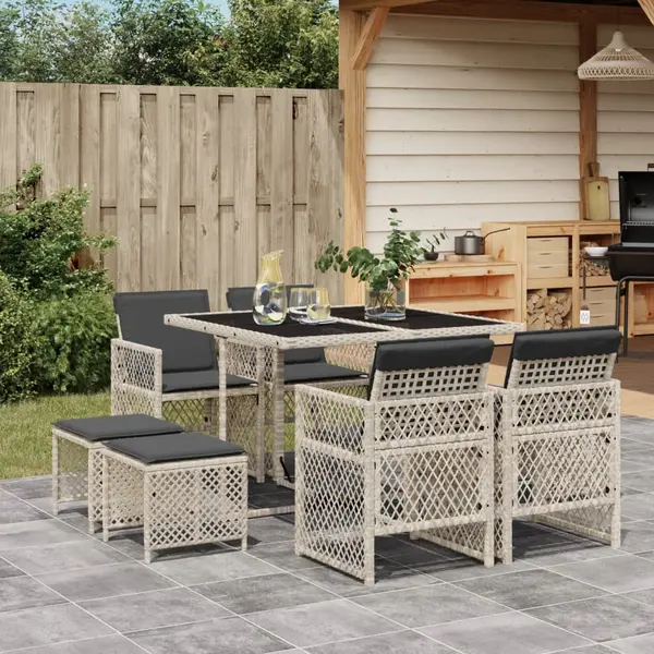 Gossi set mobilier gradina cu perne, 9 piese, gri deschis, poliratan
