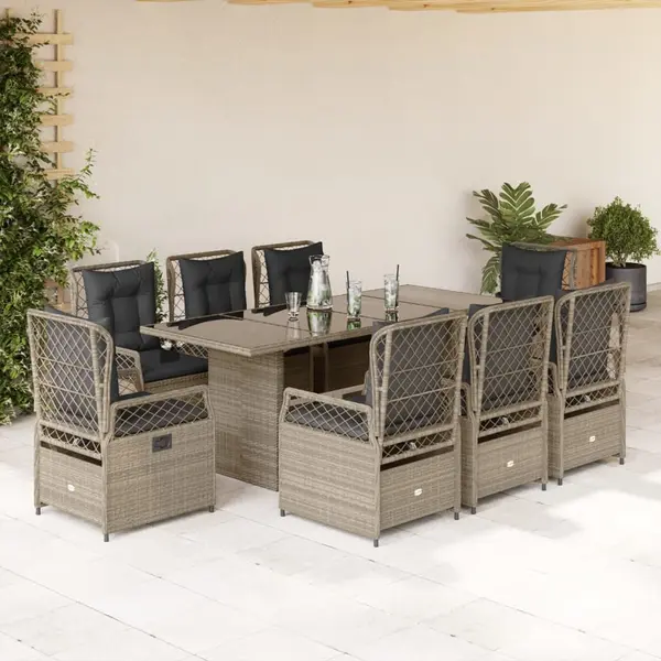 Gossi set mobilier gradina cu perne, 9 piese, gri deschis, poliratan