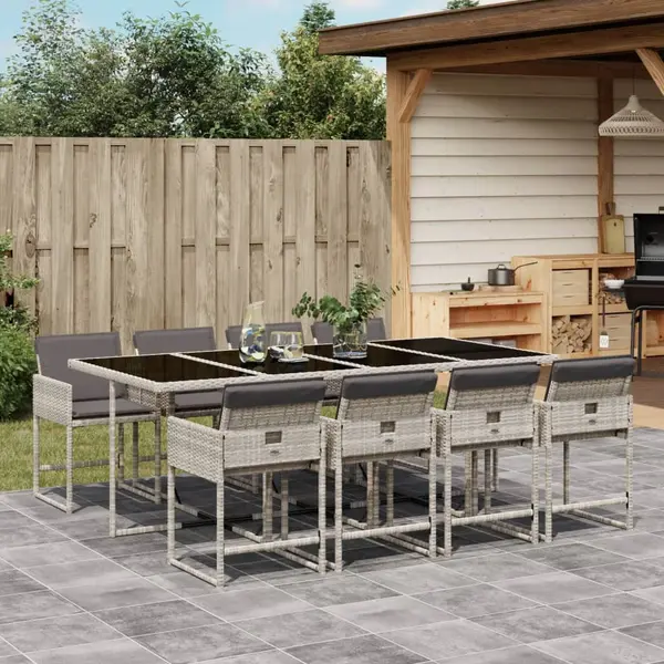 Gossi set mobilier gradina cu perne, 9 piese, gri deschis, poliratan
