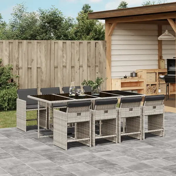 Gossi set mobilier gradina cu perne, 9 piese, gri deschis, poliratan