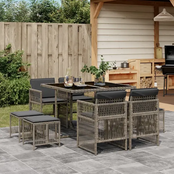 Gossi set mobilier gradina cu perne, 9 piese, gri, poliratan