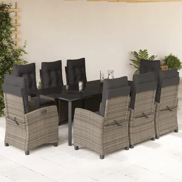 Gossi set mobilier gradina cu perne, 9 piese, gri, poliratan