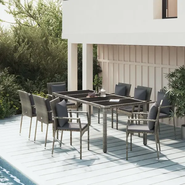 Gossi set mobilier gradina cu perne, 9 piese, gri, poliratan