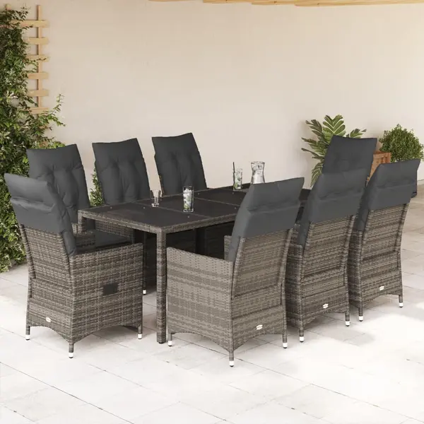 Gossi set mobilier gradina cu perne, 9 piese, gri, poliratan