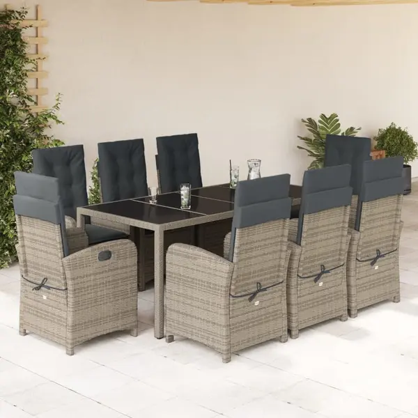 Gossi set mobilier gradina cu perne, 9 piese, gri, poliratan