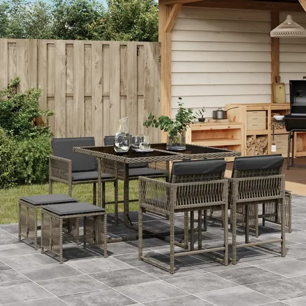 Gossi set mobilier gradina cu perne, 9 piese, gri, poliratan
