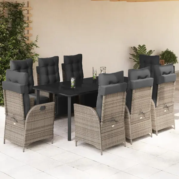 Gossi set mobilier gradina cu perne, 9 piese, gri, poliratan