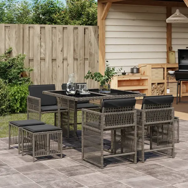 Gossi set mobilier gradina cu perne, 9 piese, gri, poliratan