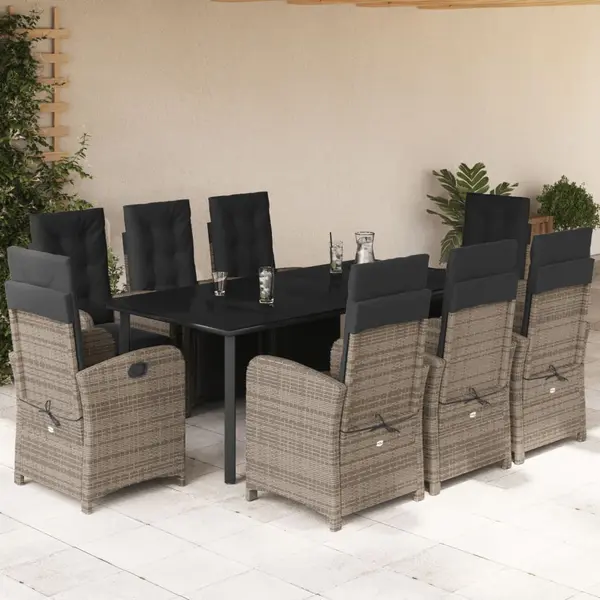 Gossi set mobilier gradina cu perne, 9 piese, gri, poliratan