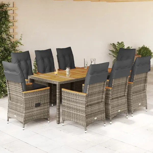 Gossi set mobilier gradina cu perne, 9 piese, gri, poliratan