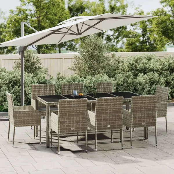 Gossi set mobilier gradina cu perne, 9 piese, gri, poliratan