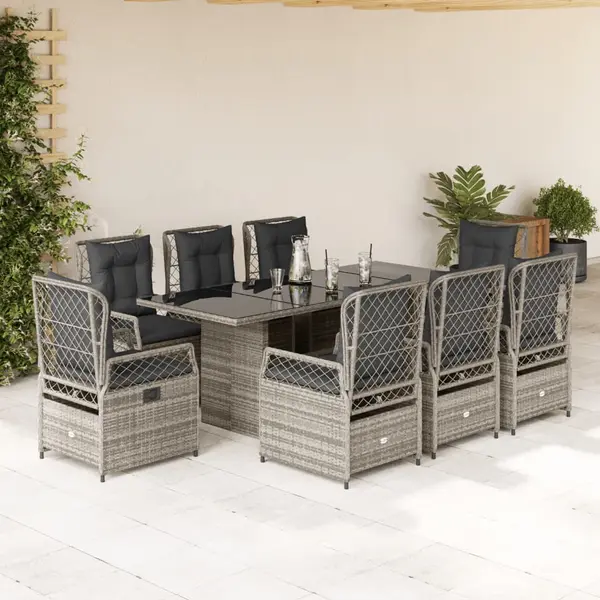 Gossi set mobilier gradina cu perne, 9 piese, gri, poliratan