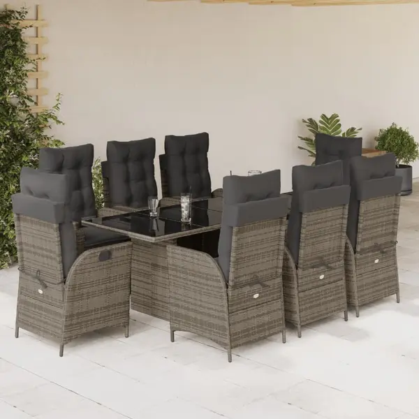 Gossi set mobilier gradina cu perne, 9 piese, gri, poliratan