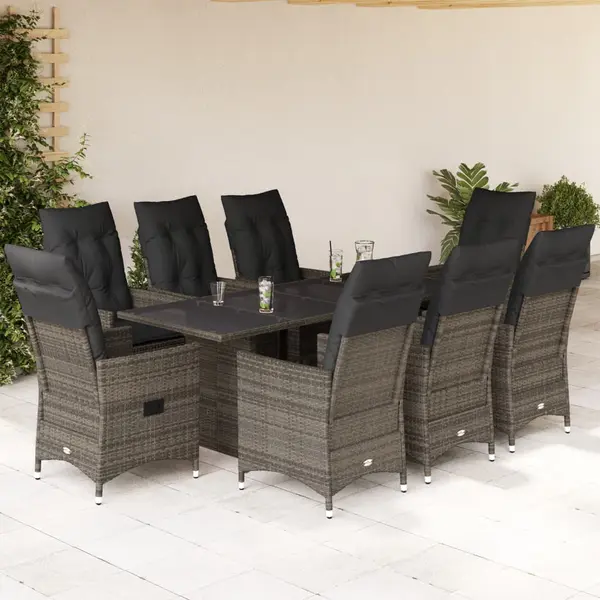 Gossi set mobilier gradina cu perne, 9 piese, gri, poliratan