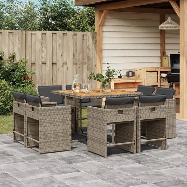 Gossi set mobilier gradina cu perne, 9 piese, gri, poliratan