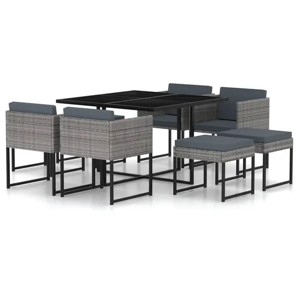 Gossi set mobilier gradina cu perne, 9 piese, gri, poliratan