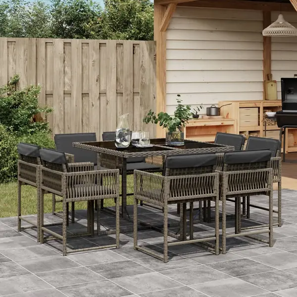 Gossi set mobilier gradina cu perne, 9 piese, gri, poliratan