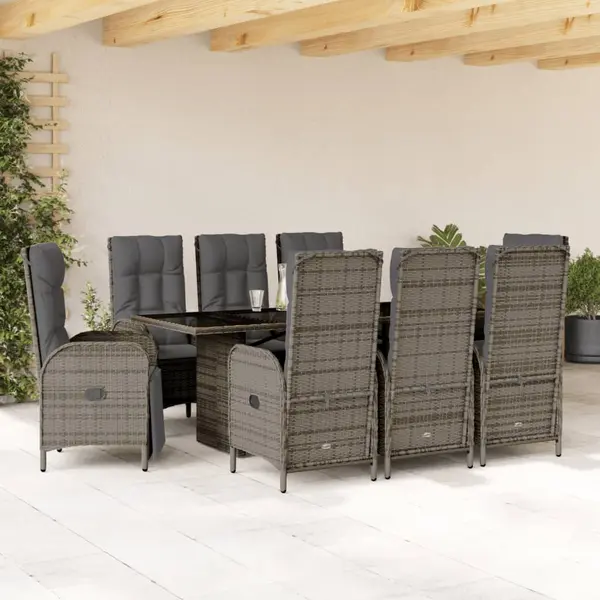 Gossi set mobilier gradina cu perne, 9 piese, gri, poliratan
