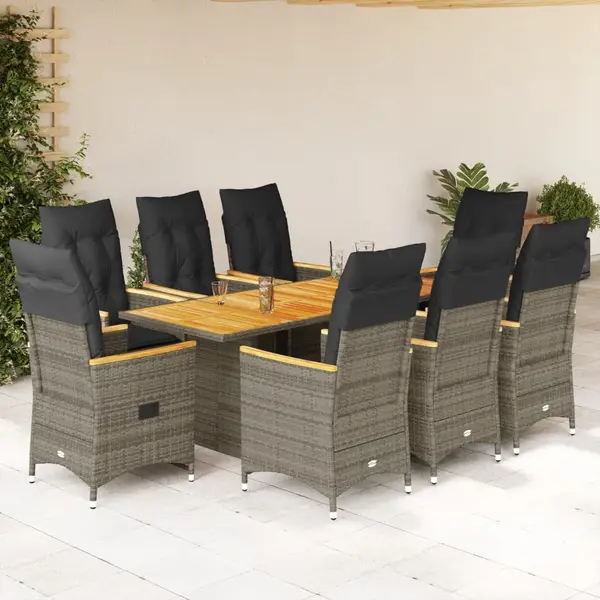 Gossi set mobilier gradina cu perne, 9 piese, gri, poliratan