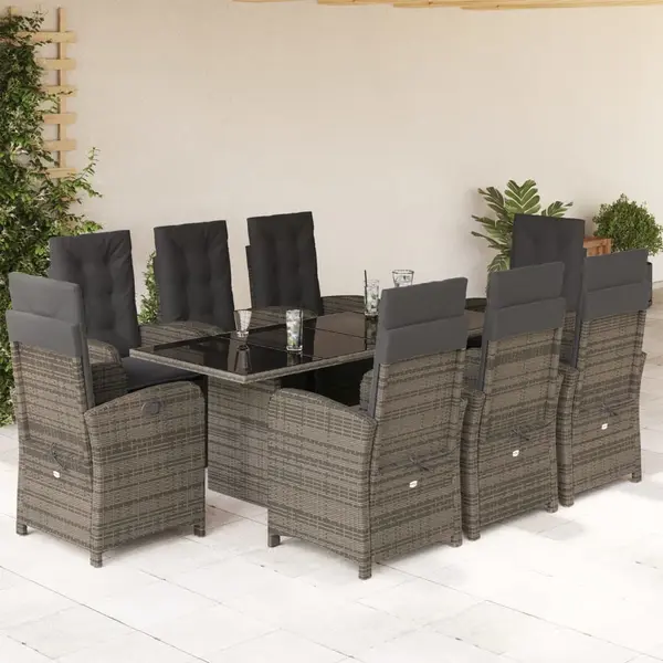 Gossi set mobilier gradina cu perne, 9 piese, gri, poliratan