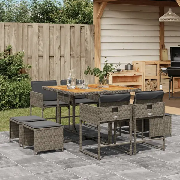 Gossi set mobilier gradina cu perne, 9 piese, gri, poliratan