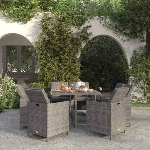 Gossi set mobilier gradina cu perne, 9 piese, gri, poliratan